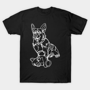 Dog Art Corgi and Toy White Line Drawing T-Shirt